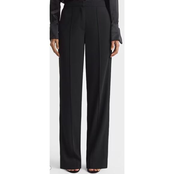 Reiss Aleah Wide Leg Trousers Pant Black Stretch Casual Wardrobe Career Sz 4 - Picture 1 of 12